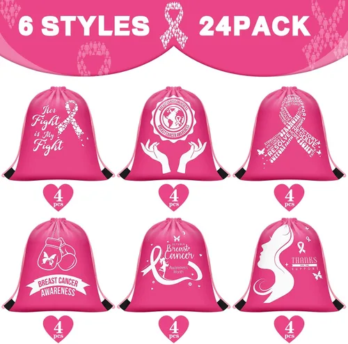 Miniatura 4 de Panelee Mochila con cordón para concientización sobre el cáncer de mama, 12 x 10 pulgadas, bolsas con cordón de cinta, accesorios