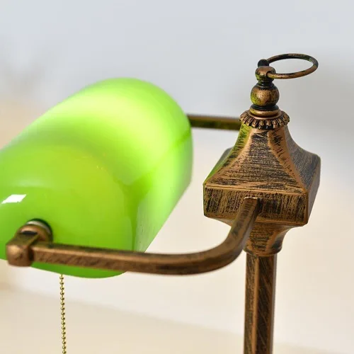 Miniatura 6 de Vintage Green Glass Shade Table Lamp Industrial Gold Iron Body Light Fixture with Pull Chain Desk