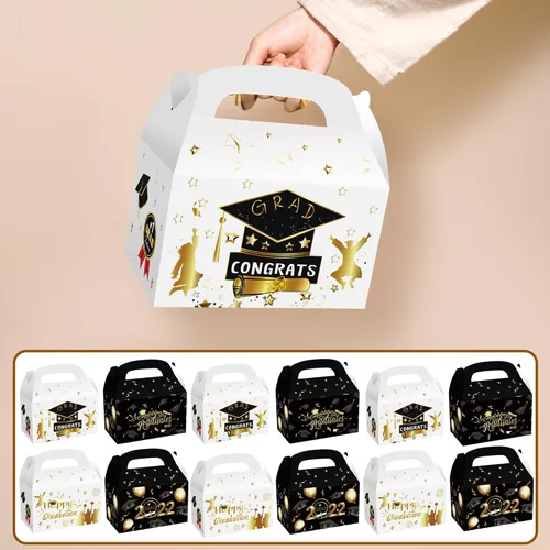 Miniatura 8 de Cajas de regalo de graduación 2022 – Paquete de 12 Caja de tarjetas de graduación 2022 Decoraciones de fiesta de graduación 2022 negro y dorado