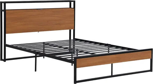 Miniatura 5 de VilroCaz Cama de plataforma de tamaño matrimonial con enchufes y puertos USB, marco de cama de plataforma de metal moderno con cajones, soporte