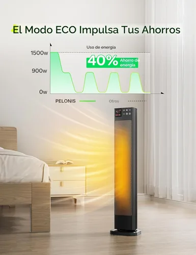 Miniatura 9 de PELONIS Calentador de espacio de torre de cerámica de 30 pulgadas con termostato ajustable para habitaciones grandes, oscilación de 75°, control