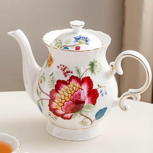 Miniatura 2 de Tetera de flores de cerámica de estilo europeo, olla de café, olla de agua, regalo de porcelana, grande, 5.5 tazas (1, azul y rojo)