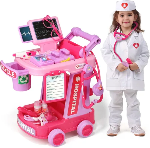 Miniatura 11 de Liberry - Kit de médico para niños pequeños de 3, 4 y 5 años, juego de médico con carrito, disfraz y estetoscopio, juego de rol, juguetes médicos