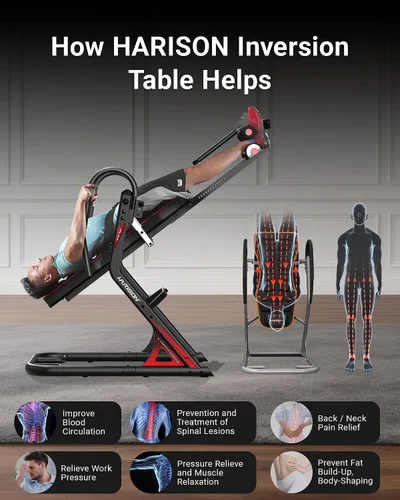 Miniatura 4 de HARISON Inversion Table for Back Pain Relief - Decompression Back Stretcher, 350LBS Capacity Strength Training Inversion Equipment, Decompression