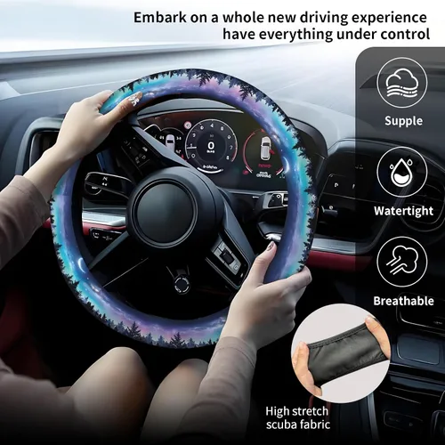 Miniatura 2 de Funda para volante de automóvil, de neopreno elástico transpirable antideslizante de 15 pulgadas, protector para volante de automóvil para mujeres