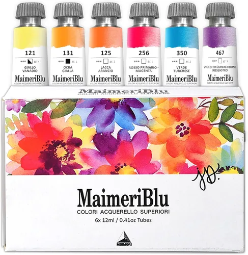 Maimeri Blu, Jeannie Dickson Artist Set, pintura de acuarela, 0.4 fl oz, 6 tubos - Suministros profesionales de pintura de acuarela
