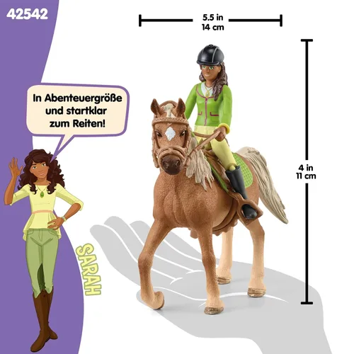 Miniatura 5 de Schleich Horse Club - Juego de 10 piezas de Sarah and Mystery - Juego de figuras de caballo y jinete con silla de montar y brida extraíbles, figura