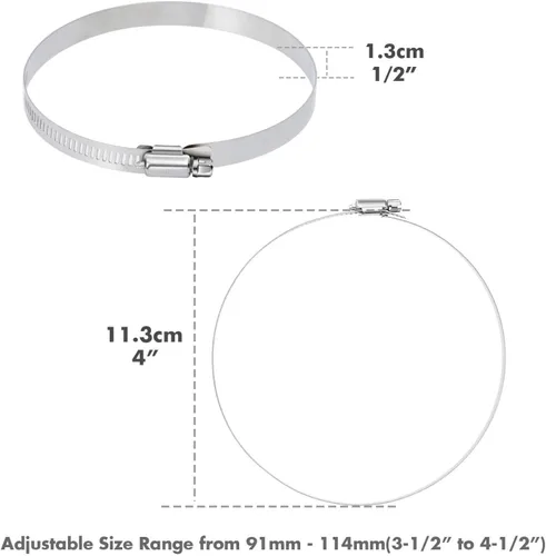 Miniatura 4 de Selizo Abrazaderas de manguera de acero inoxidable 304, abrazadera de manguera de 4 pulgadas, abrazadera de conducto, engranaje helicoidal ajustable