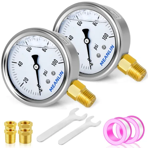 Miniatura 54 de MEANLIN MEASURE - Manómetro de acero inoxidable, relleno de líquido, esfera con cara de 2.5 pulgadas, NPT de 1/4 de pulgada, agua, aceite y gas
