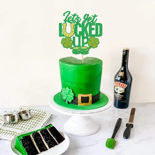 Miniatura 4 de Juego de 1 palillos para tartas de trébol, decoración de trébol con purpurina verde dorada para cumpleaños, baby shower, suministros de fiesta