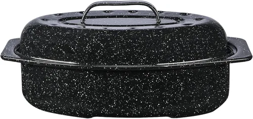 Granite Ware Asador ovalado de 13 pulgadas con tapa. Diseño de acero esmaltado para acomodar hasta 7 libras de aves de corral/asado. Resiste hasta