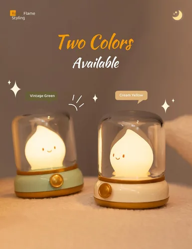 Miniatura 3 de WANIDEA Chibi Flame - Juego de 2 lámparas de noche, estilo anime, adorables y acogedoras, retro, recargable, para decoración, accesorios de Amarillo