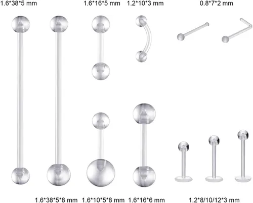Miniatura 3 de Retenedores de piercing transparentes para cirugía – Anillos de plástico para pezones, kit de retención de nariz, joyería para ombligo, aretes