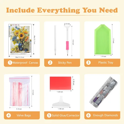 Miniatura 6 de SENQAO Kits de arte de diamantes de girasoles para adultos, pinturas de puntos de diamante de perforación completa para principiantes, pintura