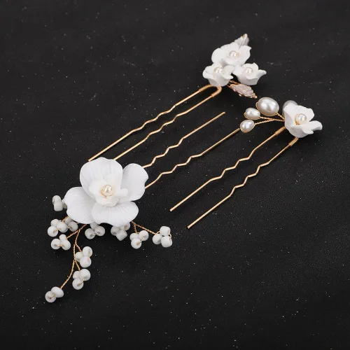 Miniatura 3 de Teyglen 3 horquillas para el pelo de boda, horquillas de flores para novia, flores y hojas, pinzas para el cabello de perlas para novia, accesorios