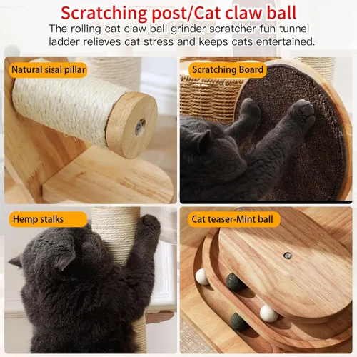 Miniatura 7 de Árbol moderno para gatos, torre de árbol para gatos con cápsula espacial, nido de cesta tejida a mano, postes de sisal y tabla de rascar, torre