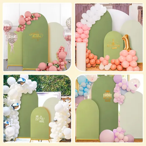 Miniatura 2 de SmoothNovelty Juego de 3 fundas de arco verde salvia de 4/5/6 pies de elastano verde para arco de fondo de arco de doble cara de elastano ajustable