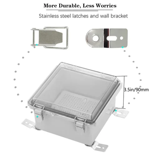 Miniatura 2 de Zulkit Caja de conexiones IP67 Caja eléctrica impermeable para proyectos con cubierta transparente con bisagras, cierre de acero inoxidable, carcasa