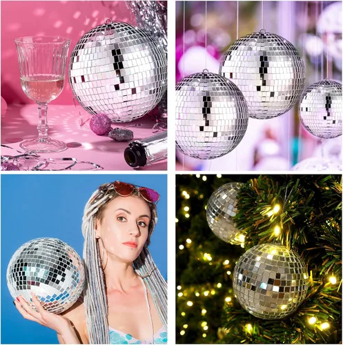 Miniatura 7 de Libima Paquete de 12 Bolas de Discoteca Grandes de Decoración Navideña de Diferentes Tamaños Espejo Plateado Colgantes Adornos de Bola de Discoteca