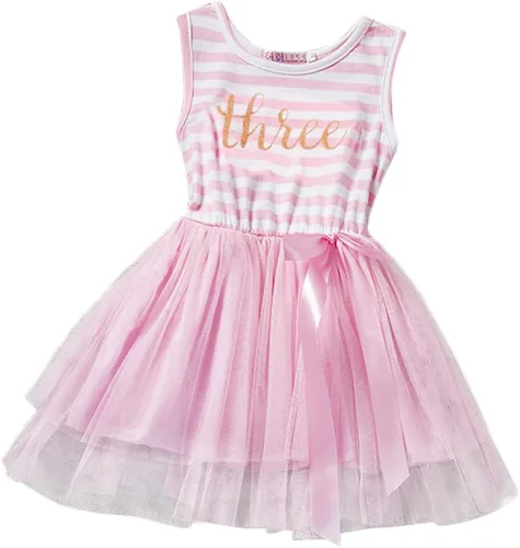 Disfraz de princesa para niñas de 123 cumpleaños, sesión de fotos, vestido tutú de manga larga a rayas con corona brillante, 1-3 años