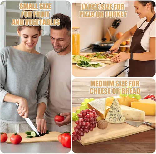 Miniatura 5 de Patelai Juego de 12 tablas de cortar de madera con asas, tabla de cortar grande para servir cocina, regalos a granel para mamá para verduras, carne