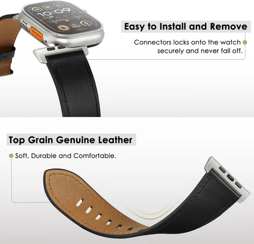 Miniatura 3 de UUPWPOKT - Correa de cuero compatible con Apple Watch Ultra 3/2/1 de 49/46/45/44/42 mm, correa de cuero genuino para iWatch Ultra Series 11 10 9 8 7