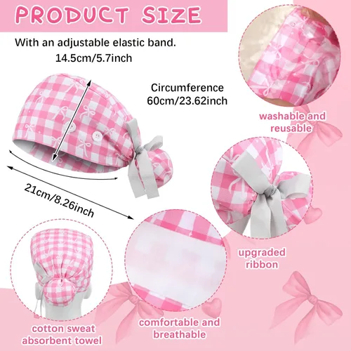 Miniatura 2 de HooLing 6 unidades de gorras para médico y enfermera, ajustable, con botones, con banda para el sudor y lazo