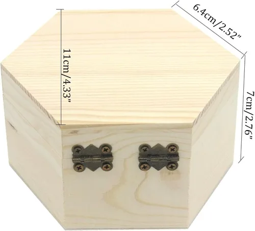Miniatura 3 de Caja lisa sin terminar, caja de joyería hexagonal de madera sin pintar, caja del tesoro de almacenamiento de bricolaje