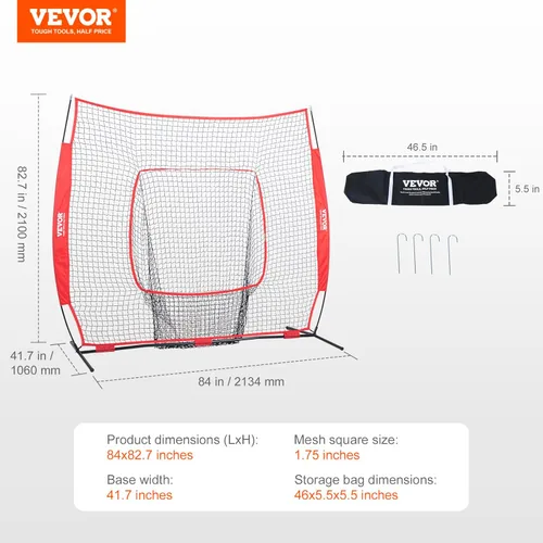 Miniatura 8 de VEVOR 7x7ft Baseball Softball Practice Net, Portable Baseball Training Net for Hitting Batting Catching Pitching, Backstop Baseball Equipment