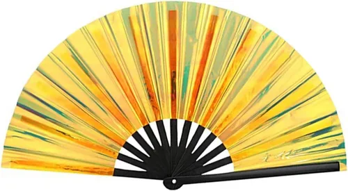 Miniatura 13 de Abanico plegable grande para rave, ventilador chino de Kung Fu Tai Chi para hombres y mujeres, festivales de boda, decoración de fiesta de Negro