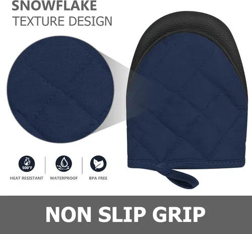 Miniatura 5 de 1 par de manoplas cortas para horno - Guantes de horno de silicona para cocina, resistentes a altas temperaturas de 500℉, manoplas mini con Azul