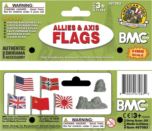 Miniatura 4 de BMC WW2 D-Day Allies Axis Plastic Army Men Banderas 10pc Militar Playset Accesorio