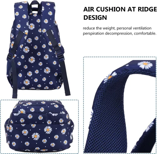 Miniatura 12 de goldwheat Mochilas impresas margaritas con paquete de almuerzo, estuche de lápices 3pcs, bolsa ligera resistente al agua para la escuela secundaria
