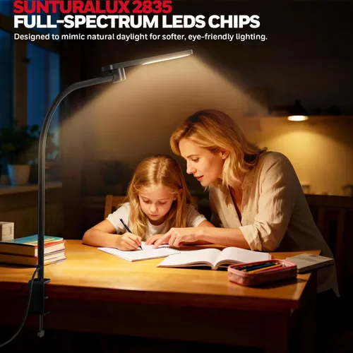 Miniatura 6 de Honeywell HJ2 Sunturalux™ Lámpara de escritorio LED con abrazadera, luz CRI≥97 de espectro completo, 3 modos de color y atenuación continua, cuello