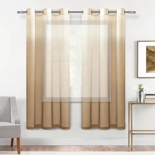 Miniatura 28 de DWCN Cortinas Transparentes Ombré - Cortinas de Lino Sintético con Gradiente Semi Voile con Ojales en la Parte Superior para Dormitorio y Sala