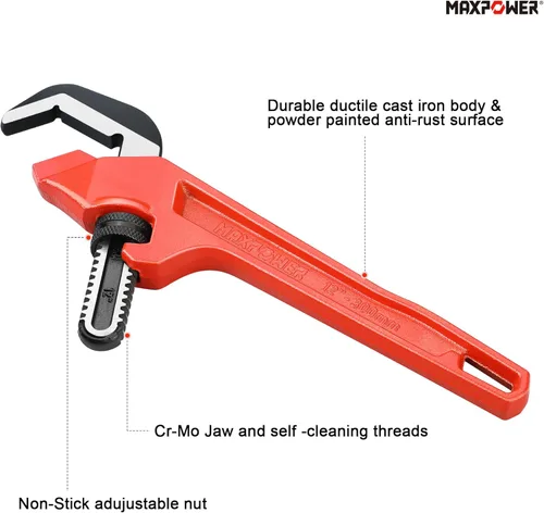 Miniatura 3 de MAXPOWER Llave hexagonal ajustable de 12 pulgadas, roja, de hierro fundido