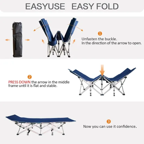 Miniatura 6 de COLMERD Paquete de 2 catres de camping con colchón, catres de camping cómodos para adultos para 2 personas, catre plegable resistente para dormir 2