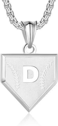 Miniatura 49 de Collar con inicial de la A a la Z para niños, de acero inoxidable, con dije de escudo de letra, cadena de 22 + 2 pulgadas, inspirador de béisbol