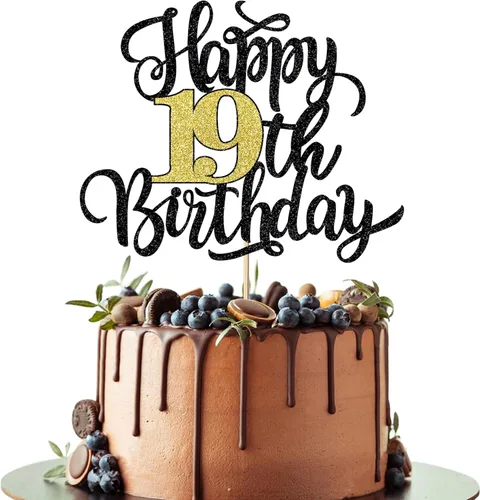 Miniatura 25 de Decoración para tarta de cumpleaños número 100, decoración de pastel de cumpleaños con purpurina negra y dorada, suministros de decoración de 100