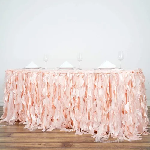 TABLECLOTHSFACTORY Encantadora falda de tafetán de sauce rizado de 14 pies para cocina, comedor, catering, boda, fiesta de cumpleaños, eventos, Rubor