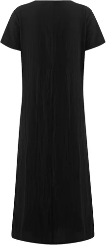 Miniatura 4 de Vestido casual de verano para mujer, de manga corta, cuello redondo, con bolsillos, holgado, de algodón y lino