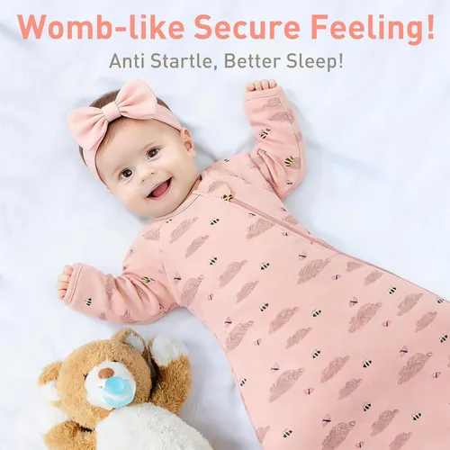 Miniatura 3 de Saco de dormir de algodón orgánico para recién nacido, saco de dormir de transición para bebé, mangas arriba, puños de manopla, paquete de 2