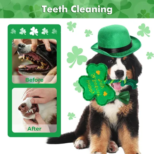 Miniatura 4 de Juguete para perros del día de San Patricio, juguetes chirriantes para perros con cuerda, juguetes de peluche de trébol de trébol, regalos del día