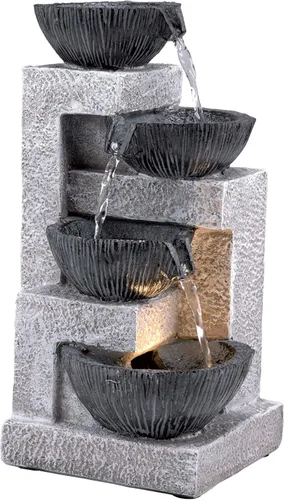 Alpine Corporation WIN1578 Fuente de Mesa en Cascada de Cuenco de 14" con Luces LED – Elegante Fuente de Agua para Hogar, Oficina, Sala de Estar,