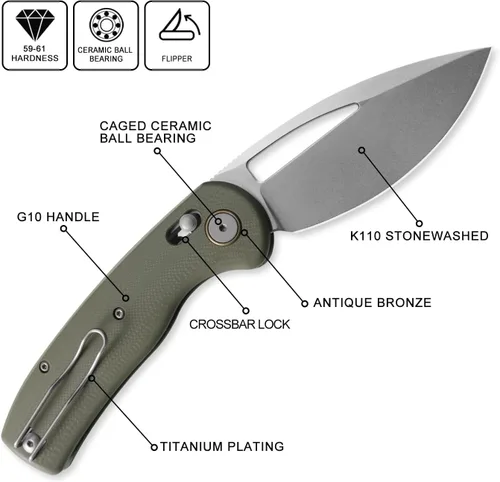 Miniatura 2 de Petrified fish PFP13 cuchillo plegable Viper, hoja de acero K110 de 3.5" lavada en piedra, mango G10, cuchillo de bolsillo para camping EDC al aire
