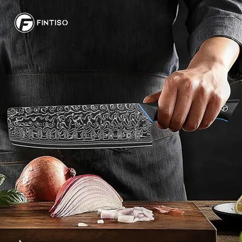 Miniatura 6 de Cuchillo Nakiri de 7 pulgadas, cuchillo de cocina afilado profesional asiático de acero de Damasco japonés de 67 capas, cuchillo multiusos