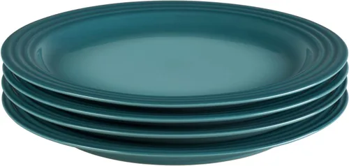 Le Creuset Juego de 4 platos llanos de gres, 10.5 pulgadas cada uno, Caribe
