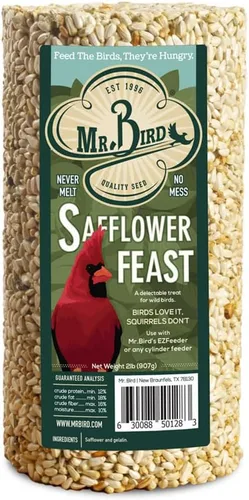 Mr. Bird Cilindro de semillas de aves silvestres Safflower Feast de 28 onzas | Alimento para aves silvestres para aves al aire libre | Alimentación