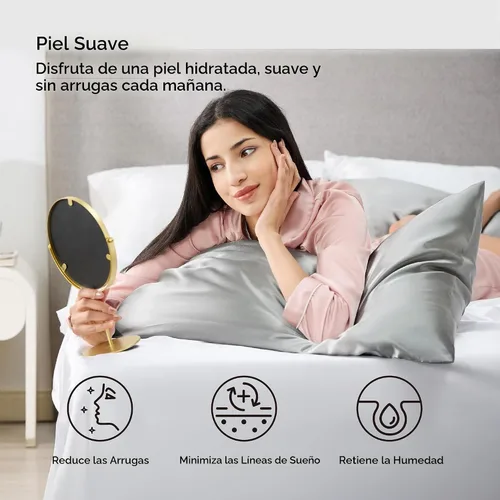 Miniatura 4 de Bedsure Paquete de 2 fundas de almohada de satén similares a las fundas de almohada de seda tamaño estándar, funda de almohada para mujeres que 01