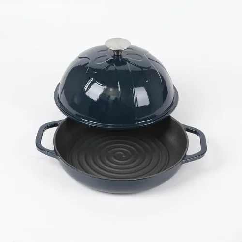 Miniatura 3 de HAWOK Horno de pan de hierro fundido con tapa Cloche, diámetro 9.8 pulgadas/9.8 in, 1.5 cuartos de galón, bandeja para hornear de masa madre, Azul